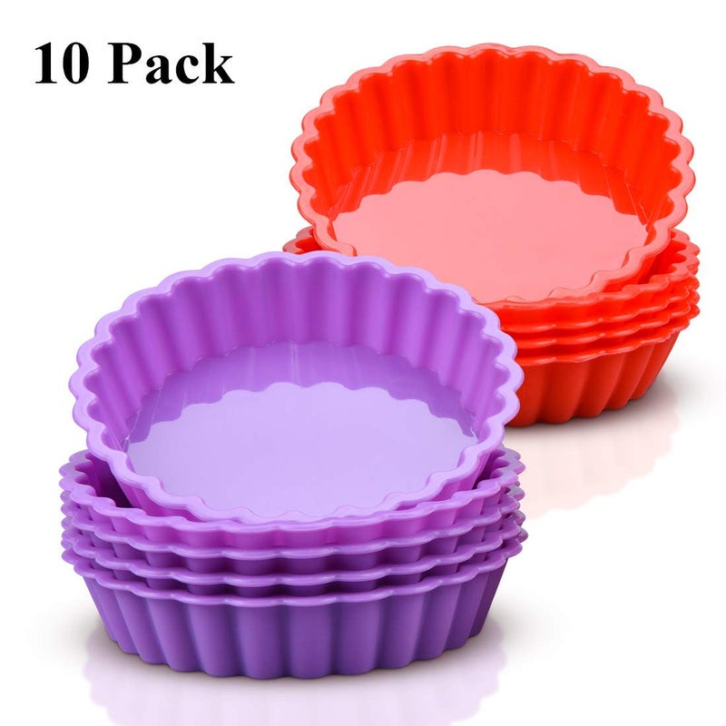 FUNBAKY Silicone Quiche Pan, Mini Pie Pan Non-stick Round Silicone Tart and Pie Molds 10 Packs - Image 2